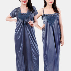 Be You Floral Lace Shoulder Straps Satin Maxi Nightdress With Robe
