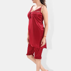 Be You Shoulder Straps Satin Night Suit With Robe