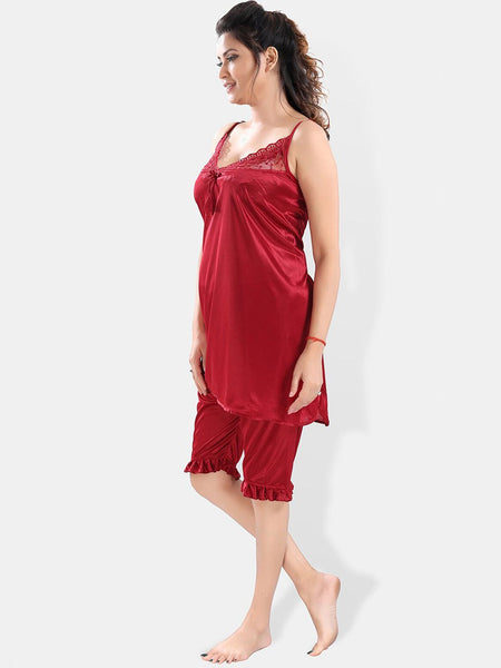 Be You Shoulder Straps Satin Night Suit With Robe