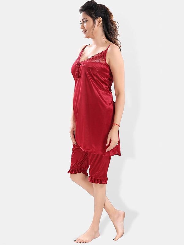 Be You Shoulder Straps Satin Night Suit With Robe
