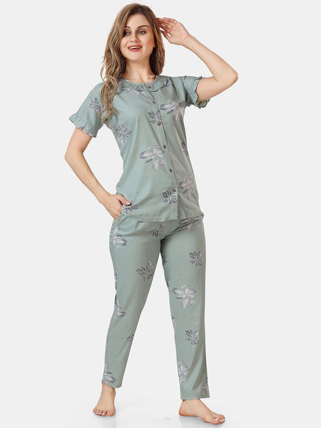 Be You Floral Printed Shirt And Pyjama Night Suit