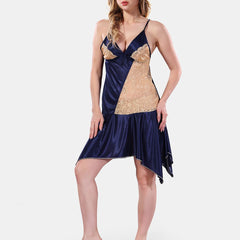 Be You Solid Lace Details Satin Nighty with Robe