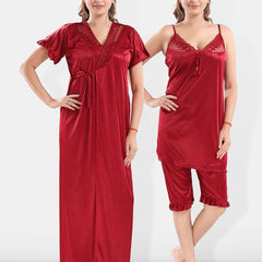 Be You Shoulder Straps Satin Night Suit With Robe