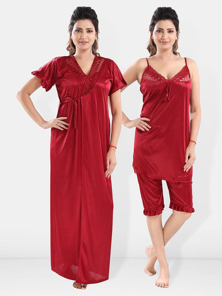 Be You Shoulder Straps Satin Night Suit With Robe