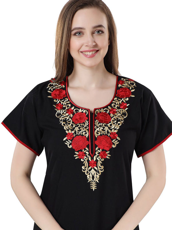 Be You Black Embroidered Maxi Nightdress