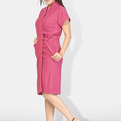 Be You Pink Solid Cotton Drawstring Knee Length Bath Robe