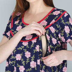 Be You Women Printed Maternity Maxi Nightdress