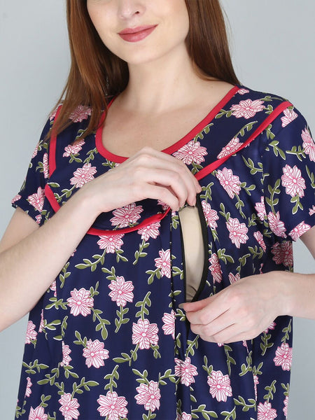 Be You Women Printed Maternity Maxi Nightdress