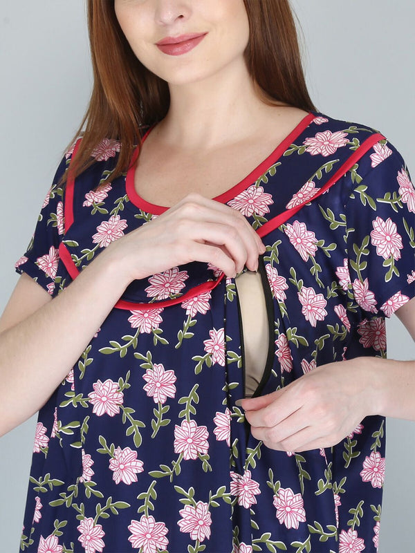 Be You Women Printed Maternity Maxi Nightdress