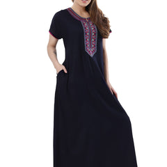 Be You Navy Blue Embroidered Maxi Nightdress