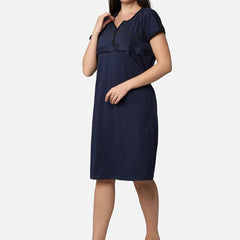 Be You Navy Blue Cotton Blend Nightdress