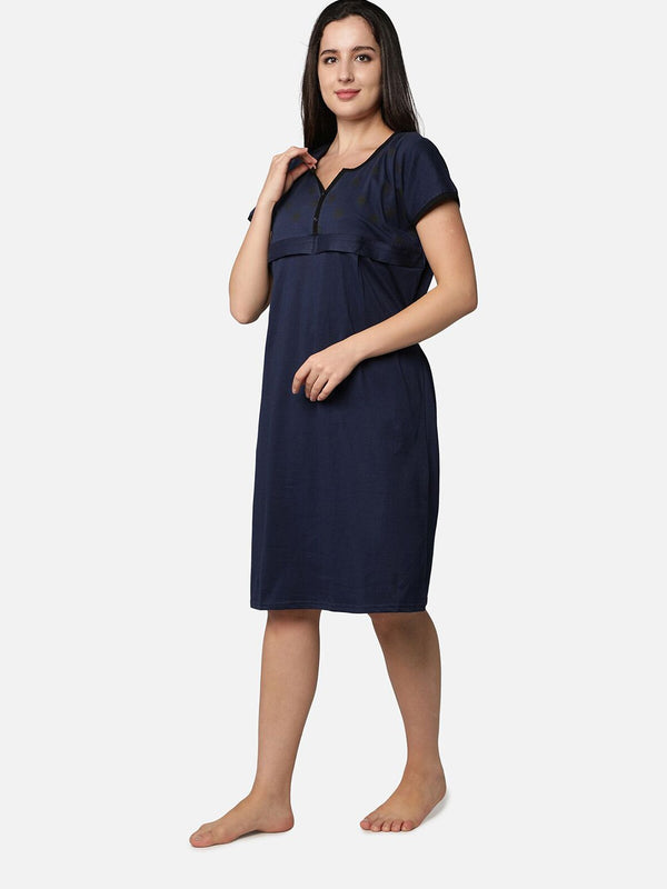 Be You Navy Blue Cotton Blend Nightdress