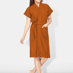 Be You Brown Solid Cotton Drawstring Knee Length Bath Robe