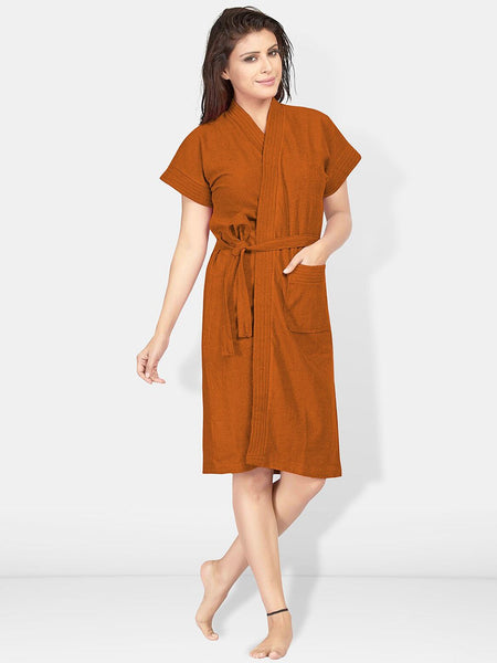 Be You Brown Solid Cotton Drawstring Knee Length Bath Robe