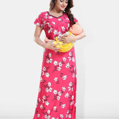 Be You Printed Satin Maternity Feeding Maxi Nightdress