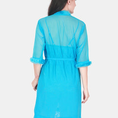Be You Shoulder Straps Net Nightdress With Robe