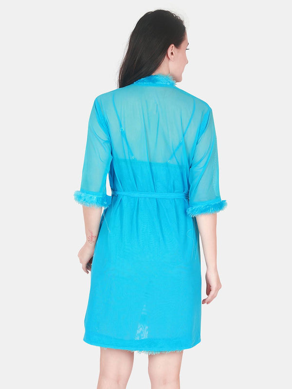 Be You Shoulder Straps Net Nightdress With Robe