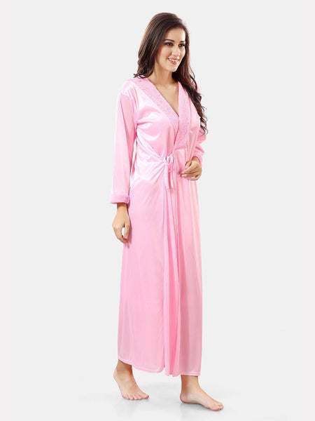 Be You Shoulder Strap Net Maxi Nightdress With Satin Robe