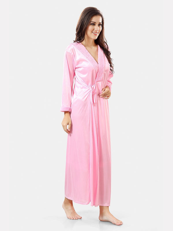 Be You Shoulder Strap Net Maxi Nightdress With Satin Robe