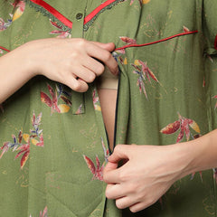 Be You Olive Green Floral  Alpine Feeding / Maternity Gown For Women