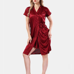 Be You Solid Lace Details Satin Nighty with Robe