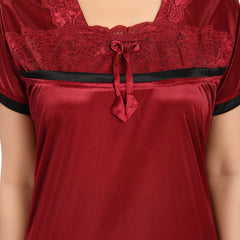 Be You Self Design Square Neck Satin Maxi Nightdress