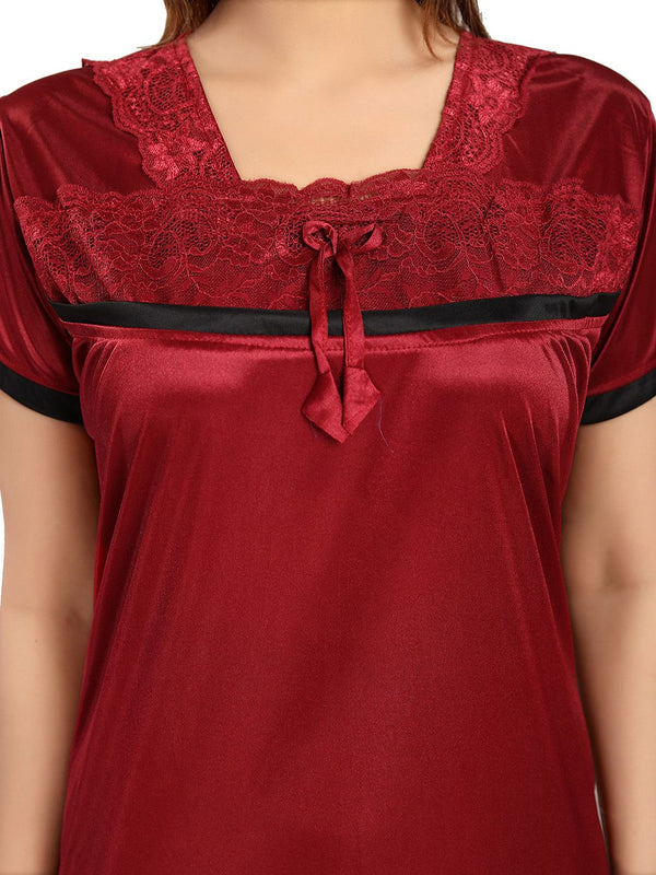 Be You Self Design Square Neck Satin Maxi Nightdress