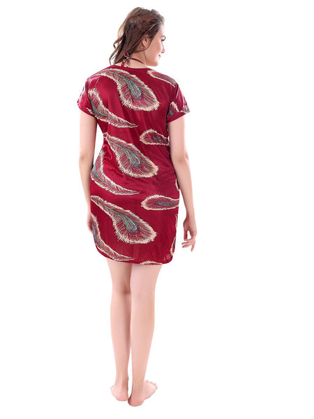 Be You Women Maroon Pack Of 2  Printed Satin Nightdress