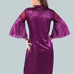Be You Solid Lace Details Satin Nighty with Robe
