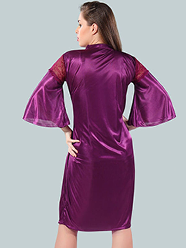 Be You Solid Lace Details Satin Nighty with Robe