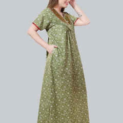 Be You Olive Green Embroidered Maxi Nightdress