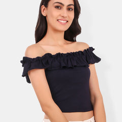 Be You Off-Shoulder Ruffles Cotton Bardot Crop Top