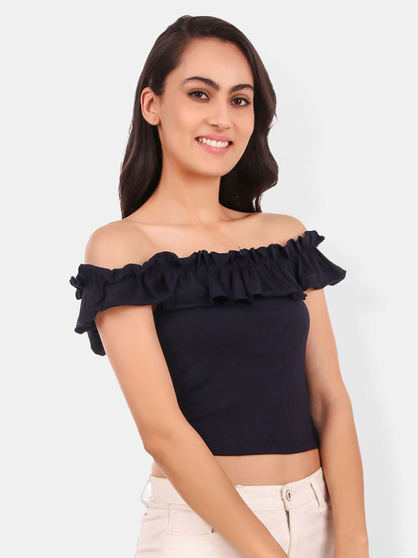 Be You Off-Shoulder Ruffles Cotton Bardot Crop Top