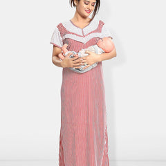 Be You Striped Maxi Satin Maternity Nightdress
