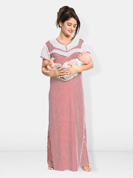 Be You Striped Maxi Satin Maternity Nightdress