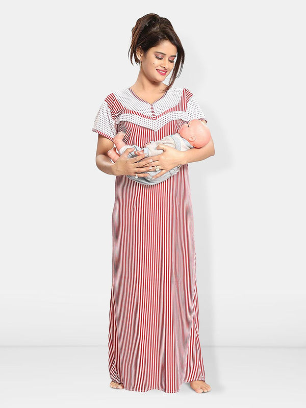 Be You Striped Maxi Satin Maternity Nightdress