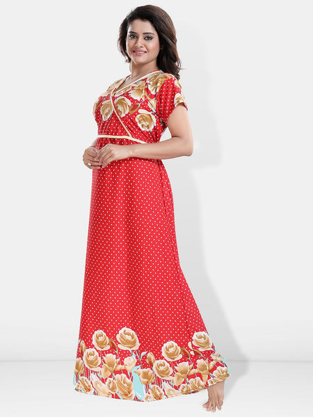 Be You Printed V-Neck Satin Maternity Maxi Nightdress