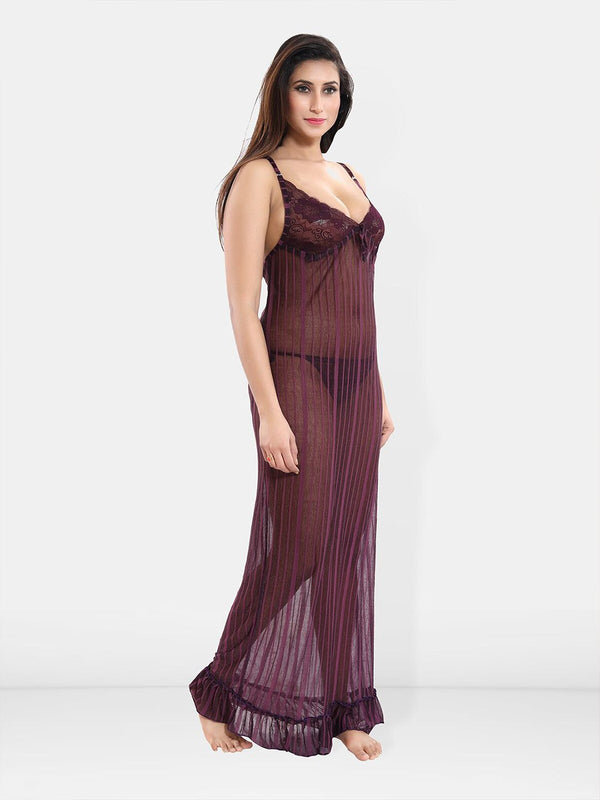 Be You Self Design Shoulder Straps Net Baby Doll With Brief
