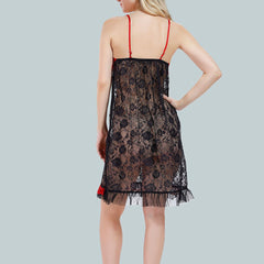 Be You Solid Lace Details Satin Nighty with Robe