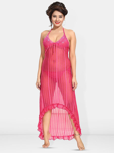 Be You Self Design Net Halter Neck Baby Doll With Brief