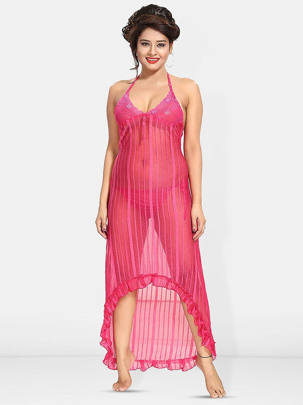 Be You Self Design Net Halter Neck Baby Doll With Brief