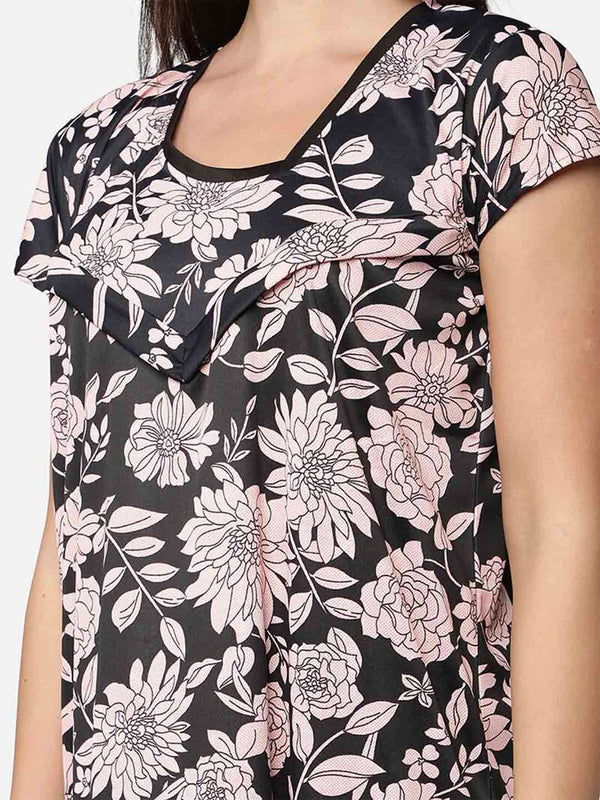 Be You Peach-Coloured Printed Maxi Nightdress