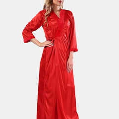 Be You V Neck Lace Up Details Satin Nightdress With Robe