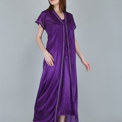 Be You Purple Satin Maxi Nightdress with Robe