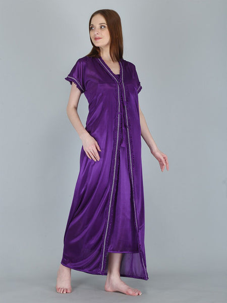 Be You Purple Satin Maxi Nightdress with Robe