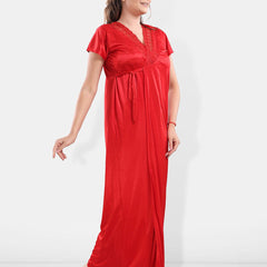 Be You V-Neck Satin Lace Night Suit With Robe
