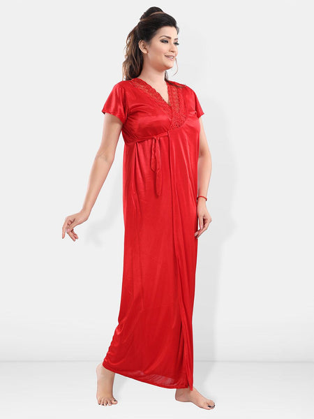 Be You V-Neck Satin Lace Night Suit With Robe