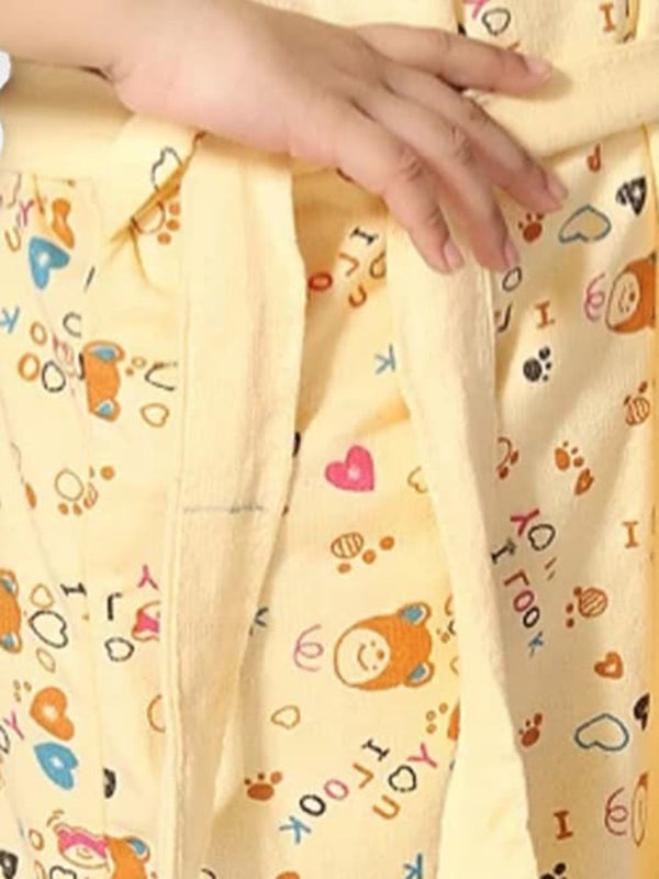 Be You Girls Printed Terry Cotton Water Absorbent Bath Robe With Belt