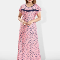 Be You Floral Printed Round Neck Satin Maternity Maxi Nightdress