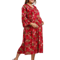 Be You Abstract Printed Bell Sleeves Maternity Fit and Flare Dress
